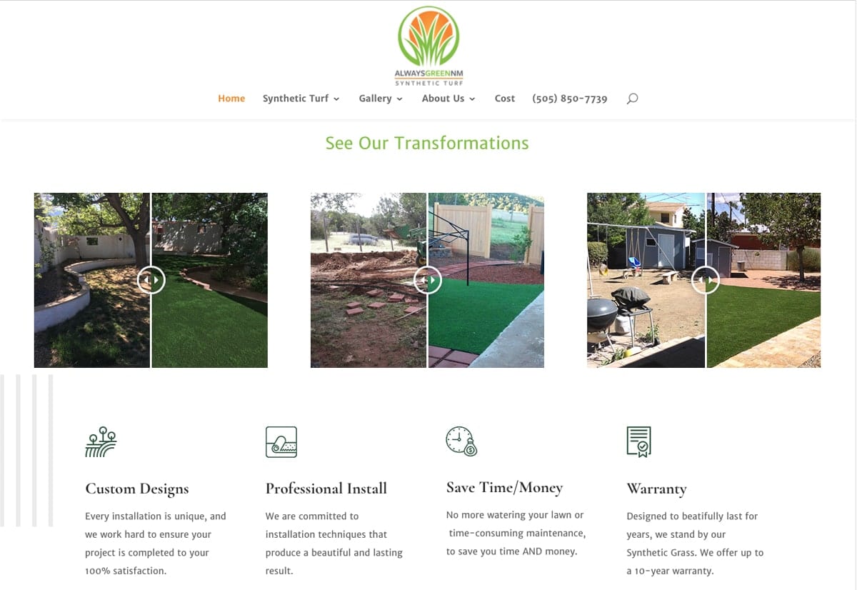 Always Green - Albuquerque Synthetic Turf - New Website Launch! 1 Always Green Website Snap