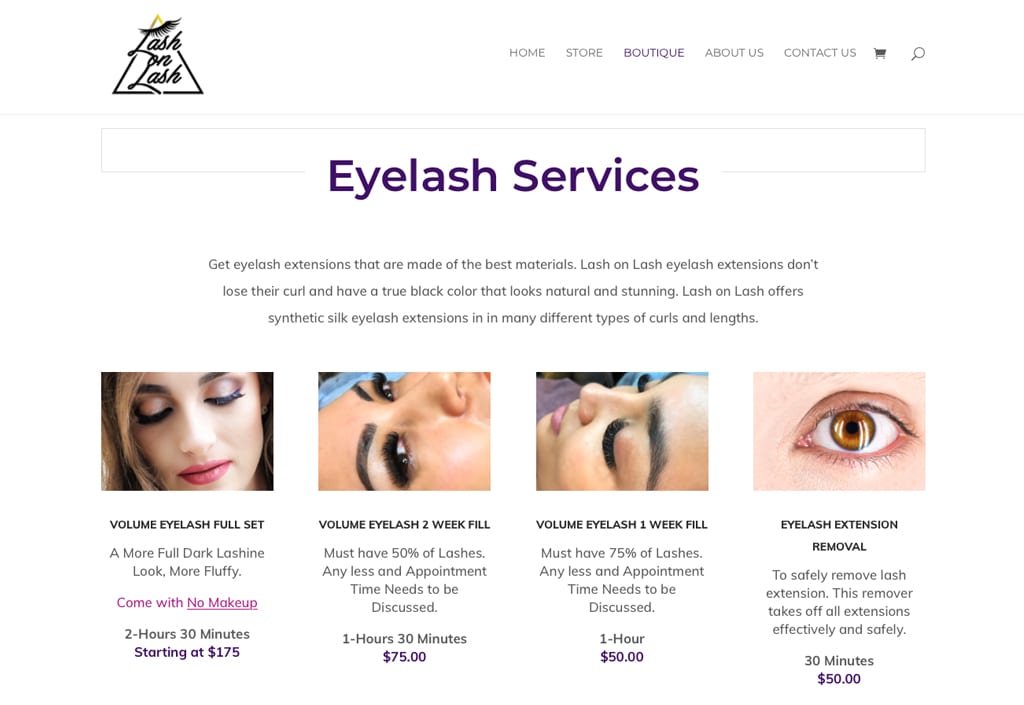 Lash on Lash Eyelash Extensions Website Graphic